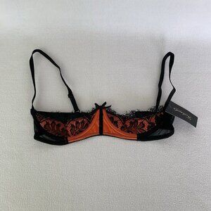 Frederick's Of Hollywood Size 14 Orange Eye Lash Lace Underbust Underwire Bra